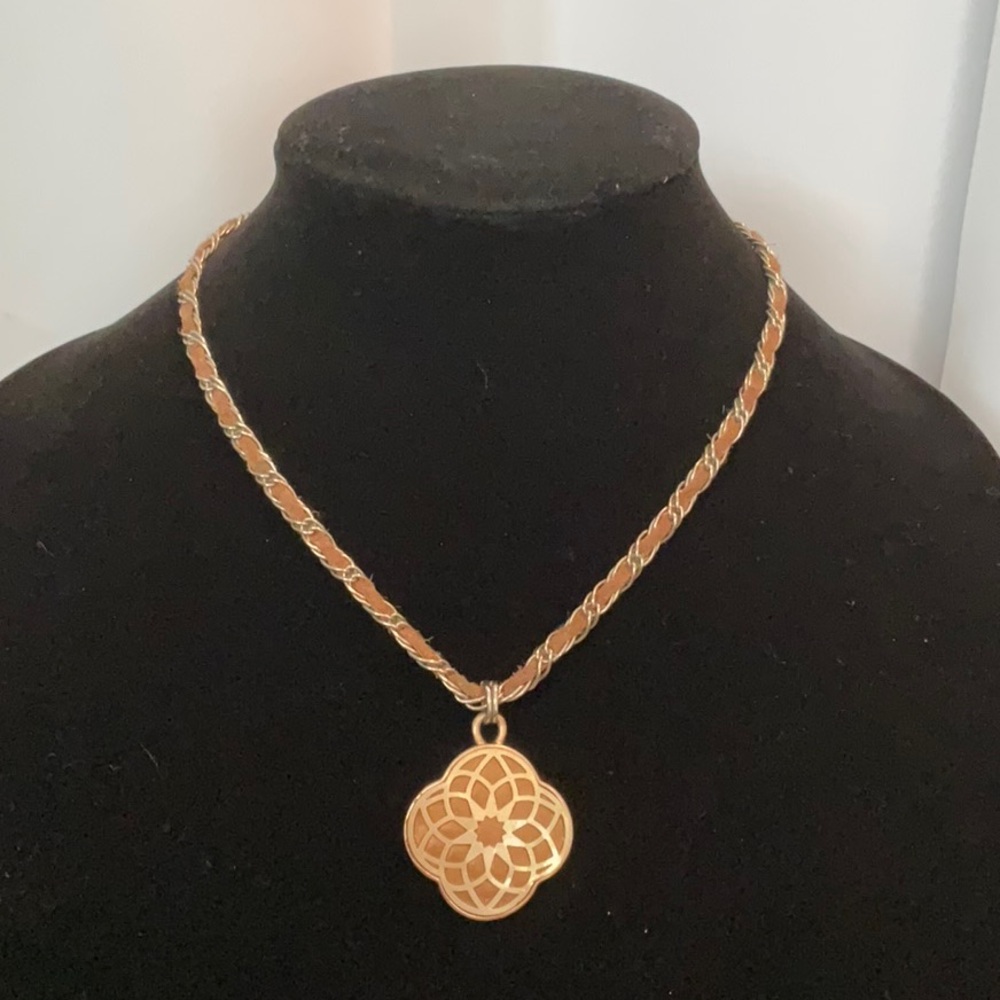 Vintage LC Tan Gold Tone Medallion Pendant Necklace
